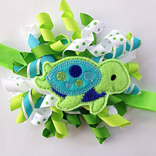 Turtle Headband - Green Korker Headband - Lime Green Headband - Adorable Baby Photo Prop - Girls Green Headband - Korker Hair Bow -