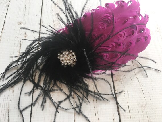 Purple Gold Ivory Feather Headpiece 1920s Flapper Headband Great Gatsby Vtg 108
