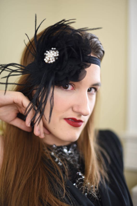 Great Gatsby Headband 1920s Headpiece Black Flapper Etsy
