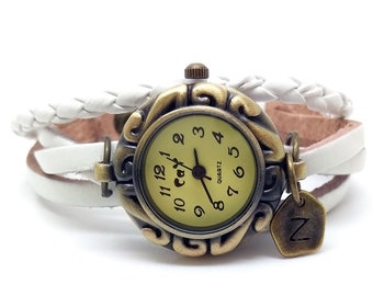 Montre en cuir personnalisée avec lettre initiale, montre femme, montre personnalisée avec charme, montre-bracelet, montre boho