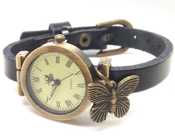 Leather wrist watch, bronze wrist watch, custom charm watch, wrist watch, boho watch