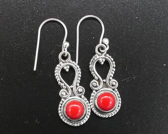 Boucles D'Oreilles Femme Cercle Vrai Corail Rouge De Sardaigne Argent