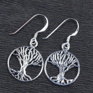 Levensboom 925 zilveren hangende oorbellen