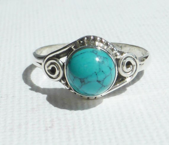 Bague En Argent 925 Et Turquoise Du Tibet - Taille 56 - Neuf Avec Étiquettes - BA-AR-403