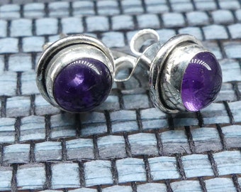 Leuchtende runde Amethyst 925 Silber Ohrstecker