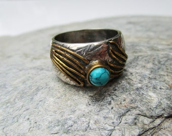 Mooie ring, zilver sierlijke, ronde turquoise Gr. 57