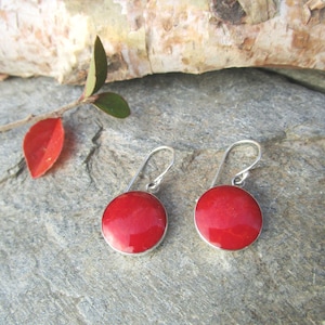 Carnelian earrings with simple 925 silver and round carnelian bezel