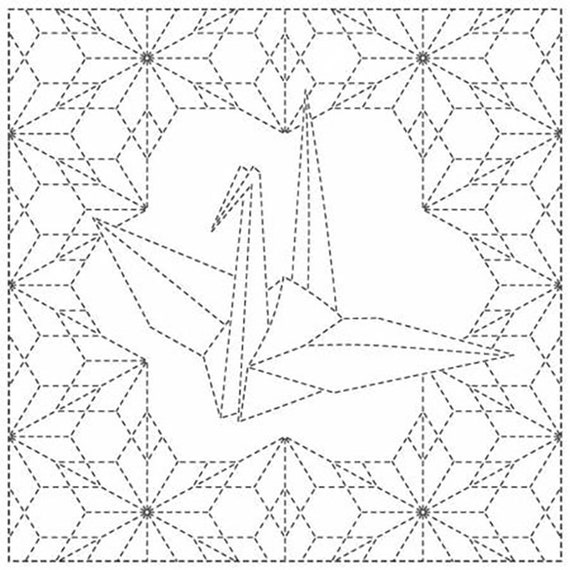 Pre-Printed Sashiko Panel - Crane Crest Pre-Printed Sashiko Panel - Crane Crest
