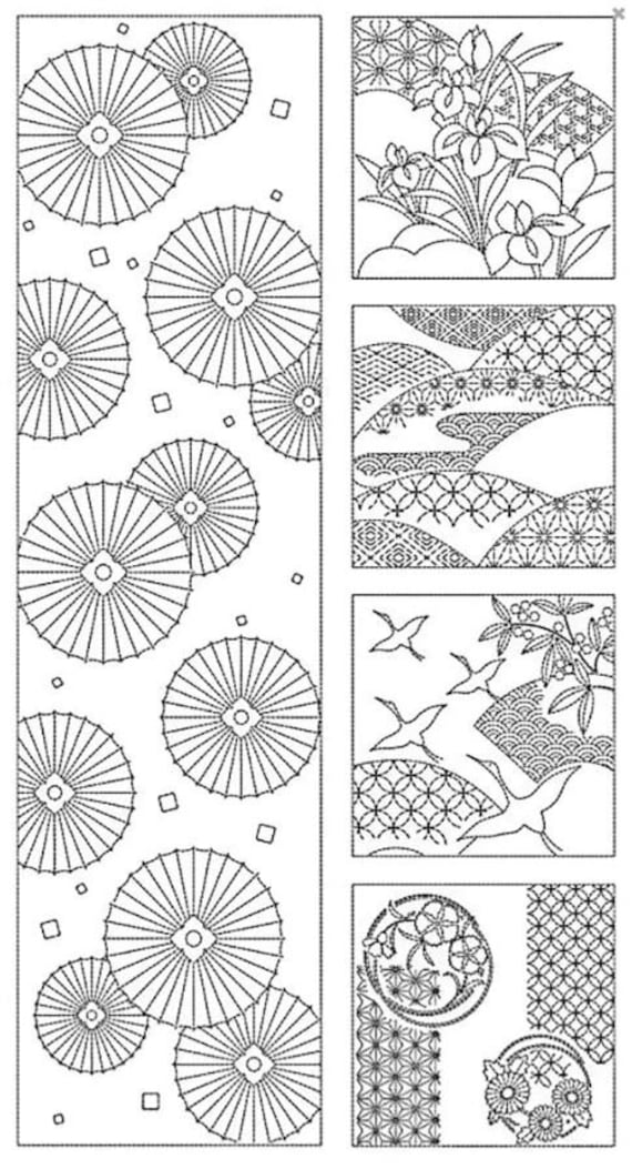 Pre-printed Sashiko Sampler Panel - Seasons Pre-printed Sashiko Sampler Panel - Seasons