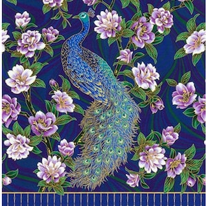 PANEL - Peacock Garden & Floral Garden - PANEL - SRKM-20664-78 - Blue