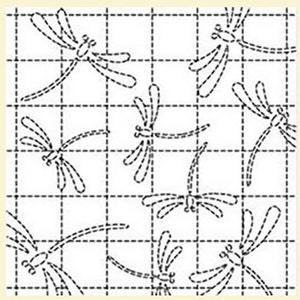041 Gold Sashiko Pre-printed Sampler Dragonflies on Checkerboard image 2