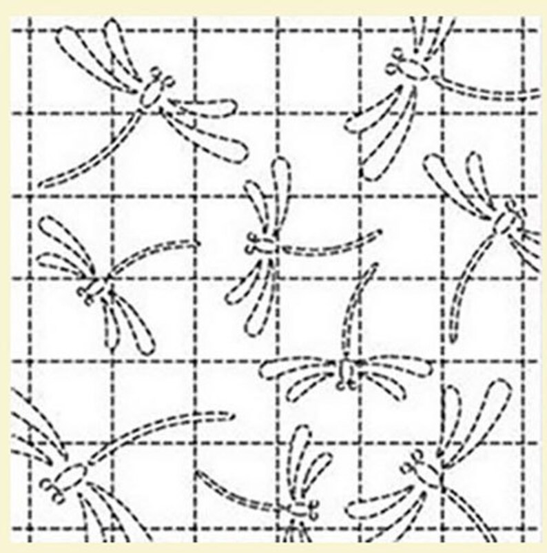 041 Gold Sashiko Pre-printed Sampler Dragonflies on Checkerboard image 2