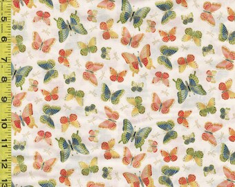 Asian - Michiko Small Colorful Butterflies -2334-Q - Beige - By the Half Yard