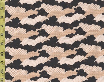 Asian - Kimonos, Koi & Dragons - Clouds with Japanese Motifs - 120-4338 - Tan-Cream-Dark Brown - By the Half Yard