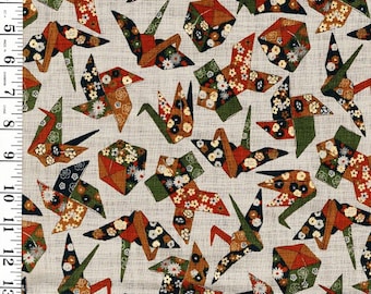 Ori-Zuru Origami Cranes & Floating Boxes- Sevenberry Nara Homespun - SB-88501-2-2 - Gray-Greenish-Tan - By the Half Yard