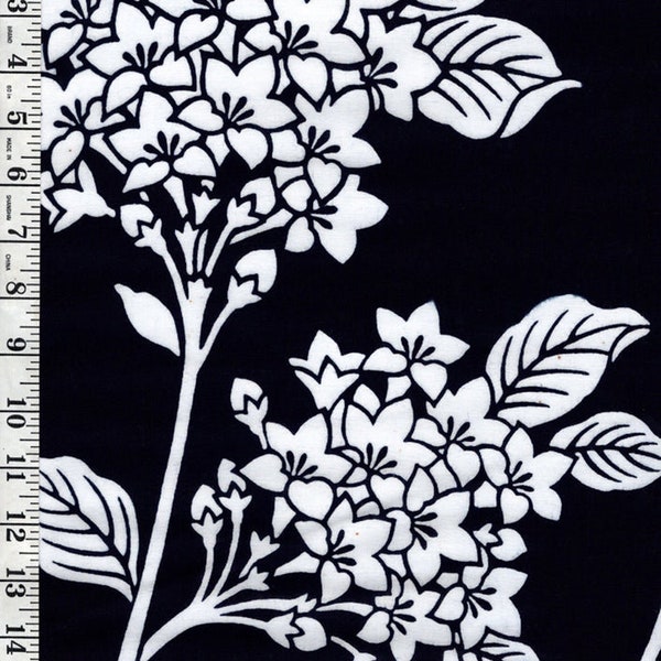 645 - Yukata Fabric - Hydrangea Bouquets - Dark Navy - Traditional 14" wide - Indigo - By the Half Yard
