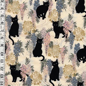 Quilt Gate - Neko MINI CATS & Wisteria - HR3450-12A - CREAM - By the Half Yard