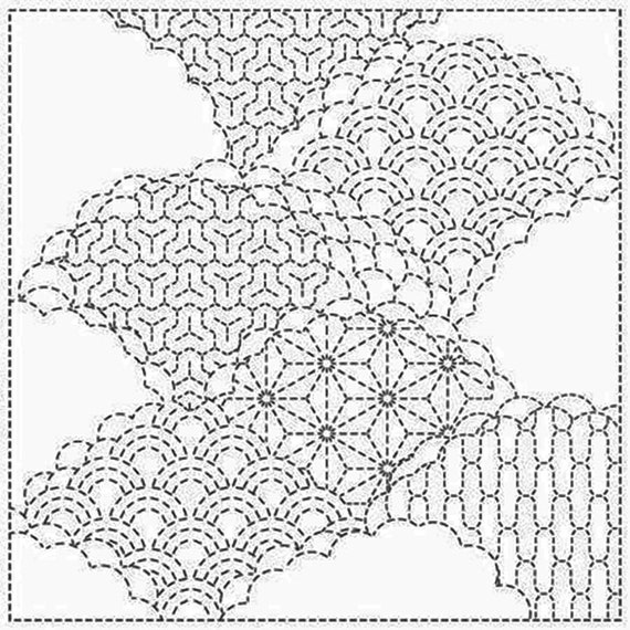 Pre Printed Sashiko Panel - Cumulus Cloud Pre Printed Sashiko Panel - Cumulus Cloud