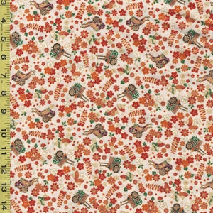 Japanese - Naka Japanese Carts & Floral Blossoms - Gold Metallic - N-2000-98A - Cream - By the Half Yard