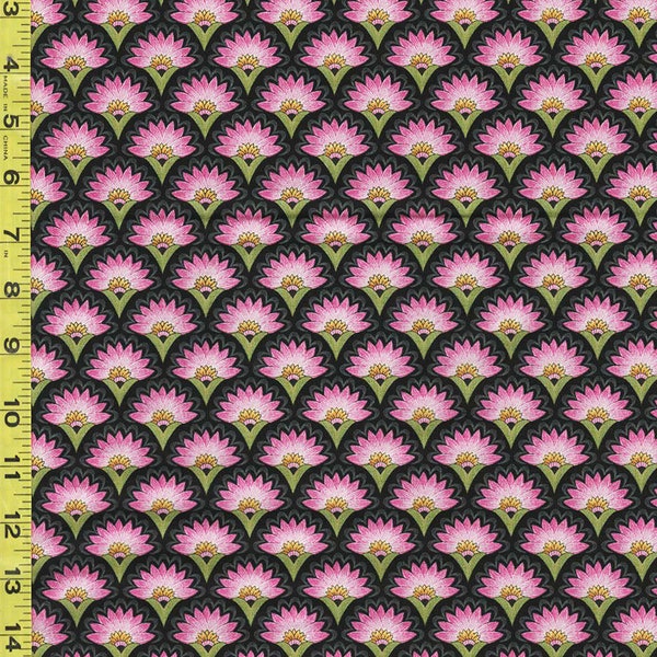 Asian - Northcott Water Lilies - Stylized Blossom Motif - 25061-99 - Black - By the Half Yard