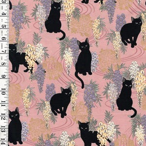 Quilt Gate - Neko MINI CATS & Wisteria - HR3450-12B - MAUVE Pink - By the Half Yard