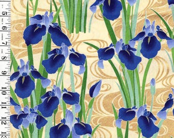 Japanese - Naka Beautiful Iris & River Swirls - N-1500-2A - Blue - By the Half Yard