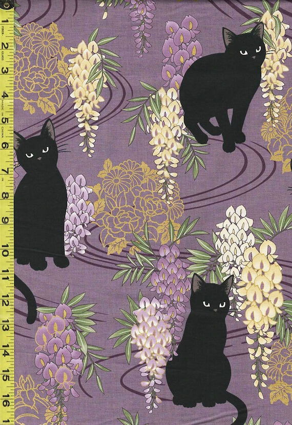 Quilt Gate - Neko Black Cat, Wisteria & Floral Medallions