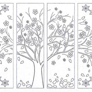 HM-24 - CHERRY TREE in Spring - Sashiko Pre-printed Panel - Large 4-part panel - Dark Navy-Indigo