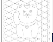Daruma 1254 - Navy - Maneko Neko (Lucky Cat) Woven Bamboo - Sashiko Pre-printed Sampler - Navy