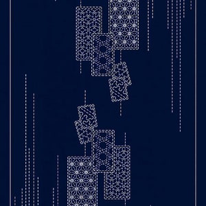 Shuffle - Sashiko Pre-printed Panel - Wagara Japanese Festival &quot;Shuffle&quot; - HF1119-12A - Dark Navy/ Indigo