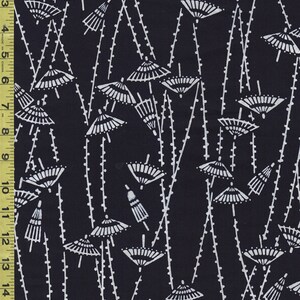 876 - Yukata Fabric - Small Floating Umbrellas & Willow Branches - Indigo - Traditional 14&quot; wide - By the Half Yard