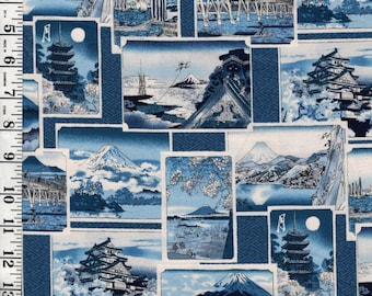 Japanese - Kokka Ukiyo-e Scenic Travel Cards - YPA-59050-1B - Blue - By the Half Yard