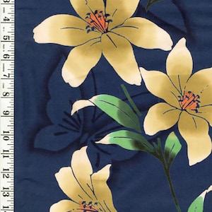 896 - Yukata Fabric - Colorful Daylilies - Blue - Traditional 14" wide - By the Half Yard