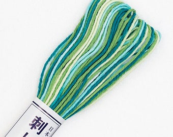 51 Variegated Greens - Olympus Japanese Cotton Sashiko Thread - 20m