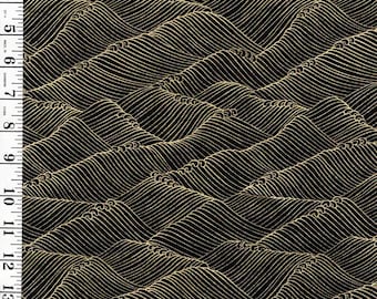 Asian - SHIZUKA - Stylized Waves - FLEUR-CM3171 - Black & Gold Metallic - By the Half Yard