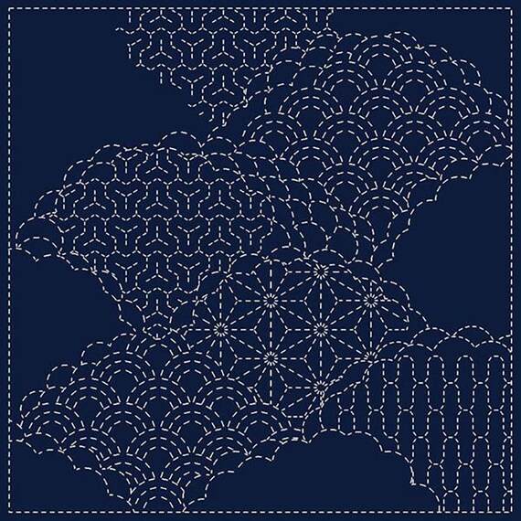 Pre Printed Sashiko Panel - Cumulus Cloud Pre Printed Sashiko Panel - Cumulus Cloud
