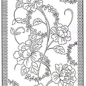 NEW - HM-53 - PEONIES - Sashiko Pre-printed Panel - Cream