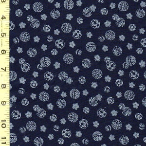 Japanese Novelty - Small Temari Ball & Sakura (Cherry) Blossoms - AP1310-58 - Indigo - By the Half Yard
