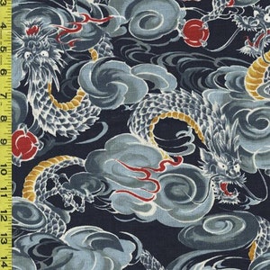 Japanese - KOKKA Todoroki Dragons in the Clouds - Dobby Weave - YGA-49110-3B32 - Indigo - By the Half Yard