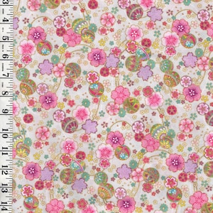 Japanese - Cosmo Small Floating Blossoms & Temari Balls - AP42110-3A - CREAM - By the Half Yard