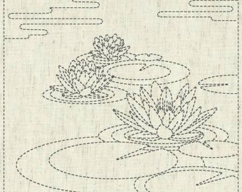 KF2020-17 - WATER LILY - QH Textiles - Sashiko Pre-printed Sampler - Beige