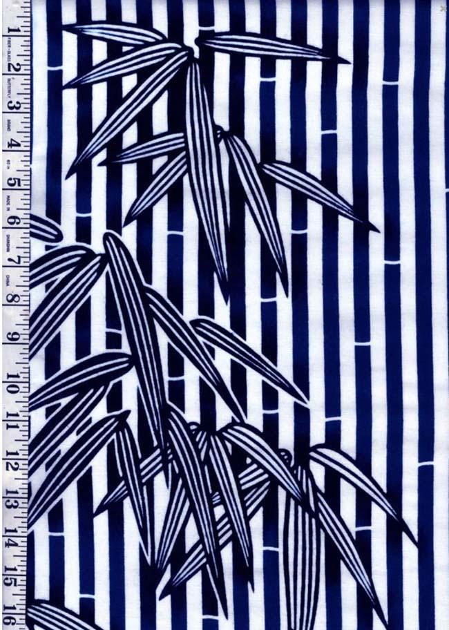 992 - Yukata Fabric - Bamboo Leaves and Stripes