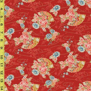 SALE - Sevenberry Kiku - Kiku Floral Fans & Dotted Water Swirls - SB-850398D1-2 - RED - Save 20% - By the Yard