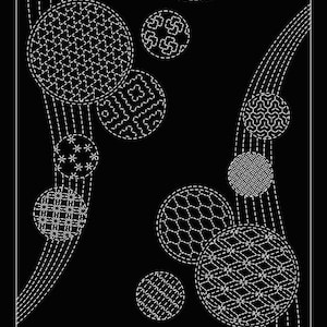 Wagara Windchimes - Sashiko Pre-printed Panel - Wagara Windchimes - HF1119-11BL - Black