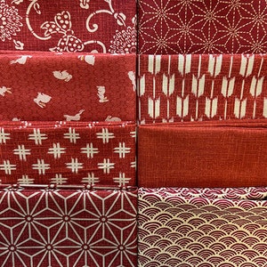 8 FAT QUARTER Color Pack - Japanese Traditional Cotton Prints - Brick Reds