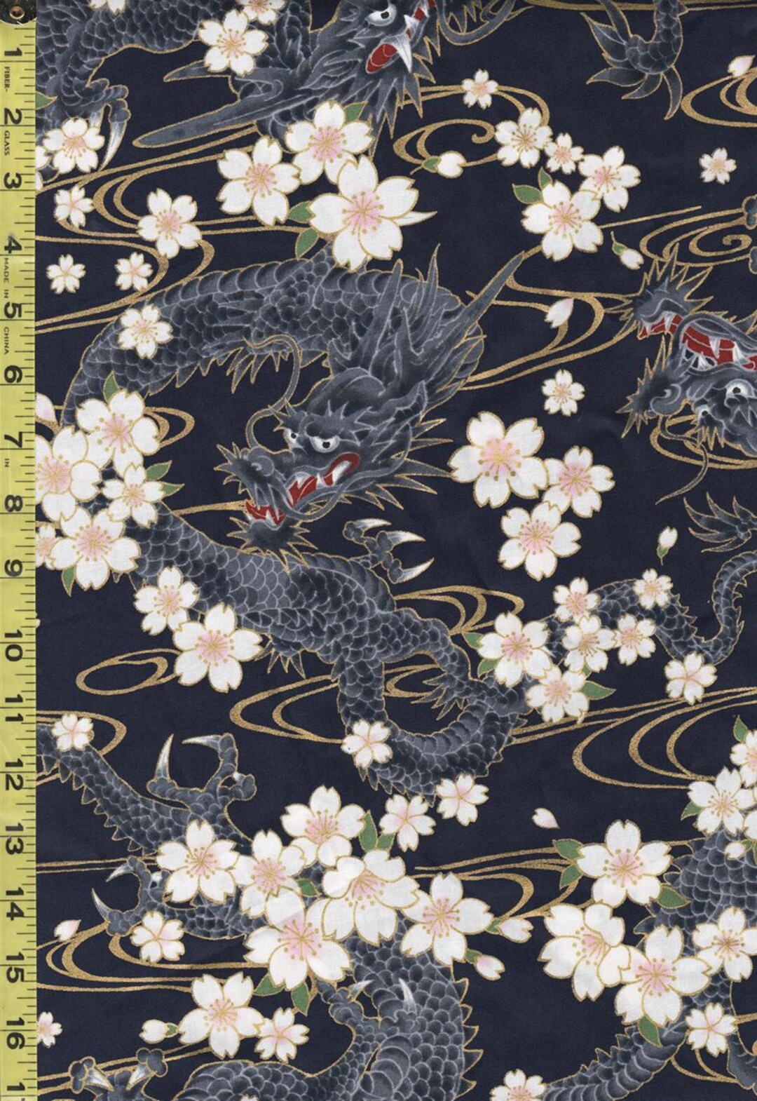 Quilt Gate - Hyakka Ryoran - Dragons, Cherry Blossoms & River