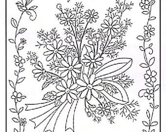HM-55 - Floral BOUQUET - Sashiko Pre-printed Panel - Dark Navy-Indigo