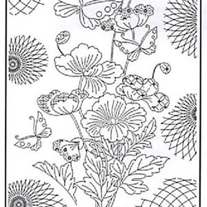 HM-49 - HANA HANABI (Flowers & Fireworks) Sashiko Pre-printed Panel - Dark Navy-Indigo