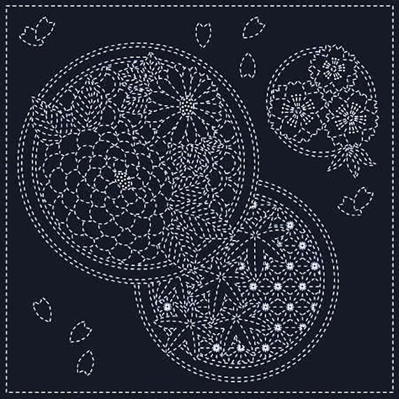 Pre-printed Sashiko Sampler Panel - Seasons Pre-printed Sashiko Sampler Panel - Seasons