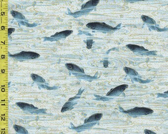 SALE - Asian - Imperial 17 - Swimming Carp & Water Swirls - SRKM-20380-246 - (Water) Blue - SAVE 20% - By the Yard